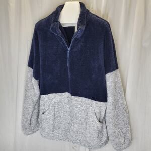 Z Avenue 1/2 Zip Navy Heather Gray Teddy Bear Pullover, 2XL, NWT